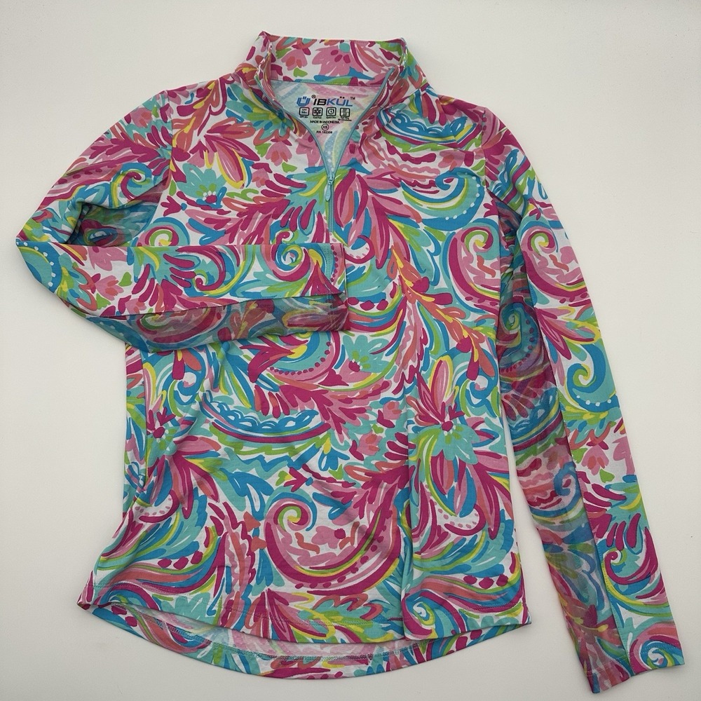 IBKUL 1/4 Zip Women's XS Floral Breakers Golf ClubMesh Trim Icefil Nylon Top